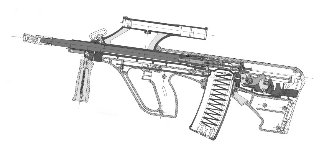 steyr aug a1. Cross-section of the Steyr AUG